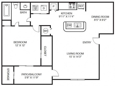 1x1 896 sqft - The Dilworth A2 at The Grayson Apartment Homes, Charlotte, 28262